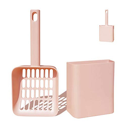Cat Litter Scooper with Caddy Holder, Cat Scooper for Litter Box with Stand, A Nice Addition to cat Litter Tray Box, Store The cat Litter Scoop When not in use, Modern, Durable and Cute -Light Pink - color: S-Pink