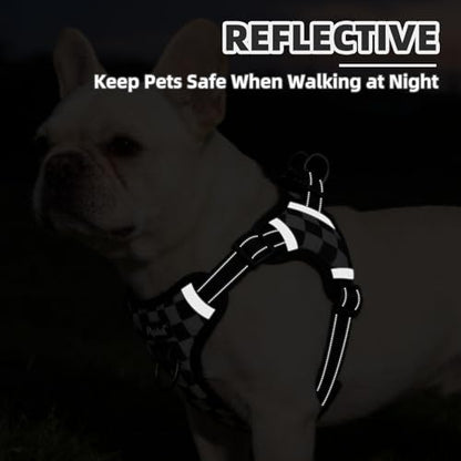 PUPTECK Dog Harness Small Sized Dog, Step in Adjustable Reflective Dog Vest Harness Escape Proof, No Pull Soft Padded Harness Easy Control, Checkered, M - color: Black&White(Checkered), size: M (CHEST: 14.5"-20")