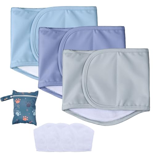 AIO Male Belly Bands for Dogs - Dog Diapers Male -Belly Bands for Male Dogs- High Absorbing Dog Wraps Washable - Reusable Large Doggy Doggie Puppy Dog Diapers - color: Silver gray,Noble Purple ,Cool Blue, size: X-Large(15.75"-19.7")