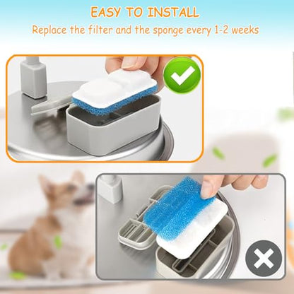 18 Set Cat Fountain Replacement Filters Compatible with oneisall PWF-001 2L/67oz Stainless Steel Pet Water Fountain Filters with Replacement Pre-Filter Pump Sponges