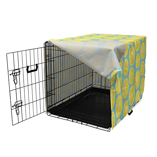 Lunarable Yellow and Blue Dog Crate Cover, Citrus Pattern in Hand Drawn Style Watercolor Grunge Lemon Slices, Easy to Use Pet Kennel Cover for Small Dogs Puppies Kittens, 18 Inch, Turquoise and Yellow