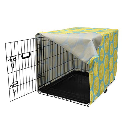 Lunarable Yellow and Blue Dog Crate Cover, Citrus Pattern in Hand Drawn Style Watercolor Grunge Lemon Slices, Easy to Use Pet Kennel Cover for Small Dogs Puppies Kittens, 18 Inch, Turquoise and Yellow