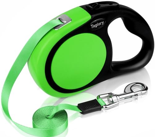 Taglory Retractable Dog Leash, One-Handed Brake, 16ft, Up to 44 lbs, Green | More Freedom While Staying in Control, Smooth Retraction, Tangle-Free Design, Easy-Grip Handle, Daily Neighborhood Walks - color: Green, size: Large