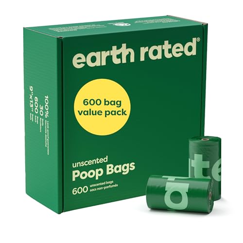 Earth Rated Dog Poop Bags Value Pack, Leak-Proof and Extra-Thick Pet Waste Bag for Big and Small Dogs, Refill Rolls, Unscented, 600 Count - size: 600 bags, style: Unscented