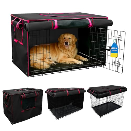 36-Inch Black Dog Crate Cover – Light-Blocking Protective Cover with Roller Shades, Sound-Dampening Sunshade for Wire Kennels, Features Breathable Side Window (Cover Only) - color: Black, size: 36.0"L x 23.0"W x 25.0"H