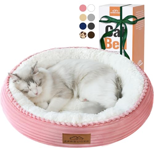 Zerbuger 20in Washable Cat Beds for Indoor Cats - Round Donut Pet Bed for Cats, Small Dogs, Puppy, Kitten - Anti-Slip Bottom, Calming Bed Gift - Pink - color: Pink, size: Small