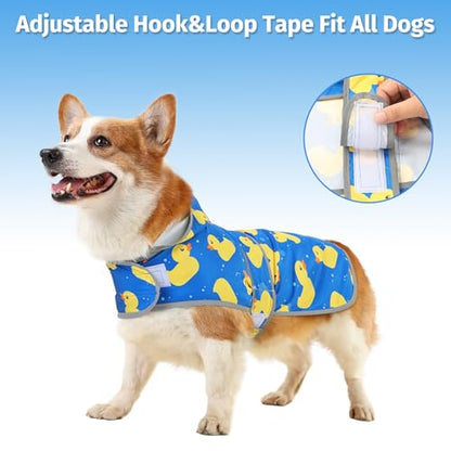 Dog Raincoat, Waterproof Dog Rain Jacket with Hood, Adjustable Rain Coat Poncho with Reflective Strips & Leash Hole for Large Medium Small Dogs Puppies, Lightweight Pet Clothes - color: Blue Duck, size: Large