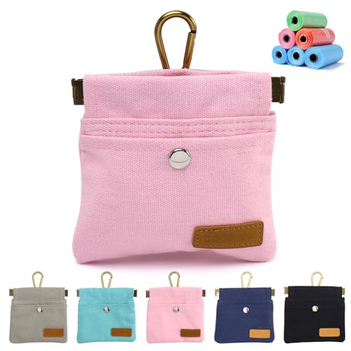 Dog Treat Pouch, Hand Free Dog Training Treat Bag with Carabiner & Magnetic Buckle, Auto Closing Dog Walking Bag for Puppy Travel or Outdoor Use, Pet Feed Snack Reward Pocket, Pink - color: Pink