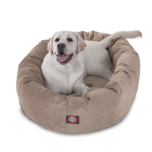 Majestic Pet 40 Inch Micro Velvet Calming Dog Bed Washable – Cozy Soft Round Dog Bed with Spine for Head Support - Fluffy Donut Dog Bed 40x29x9 (inch) – Round Pet Bed Large – Pearl - color: Pearl