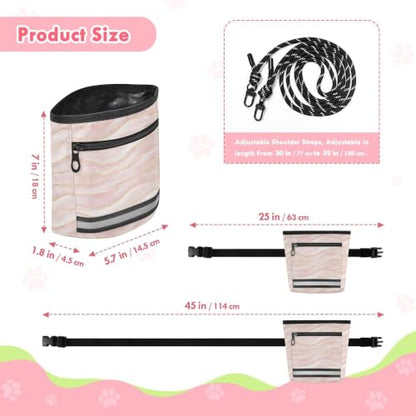 Pink Marble Water-Resistant Dog Treat Pouch, 3 Ways to Wear Treat Bag with Magnetic Closure & Reflective Strip, Hands-Free for Pet Training, Walking