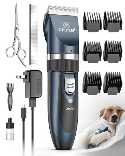 oneisall Dog Clipper Low Noise, Dog Grooming Kit with Rechargeable, Dog Shaver Cordless Electric Quiet Hair Clipper Set for Dog Cats Pets（Navy） - color: Navy