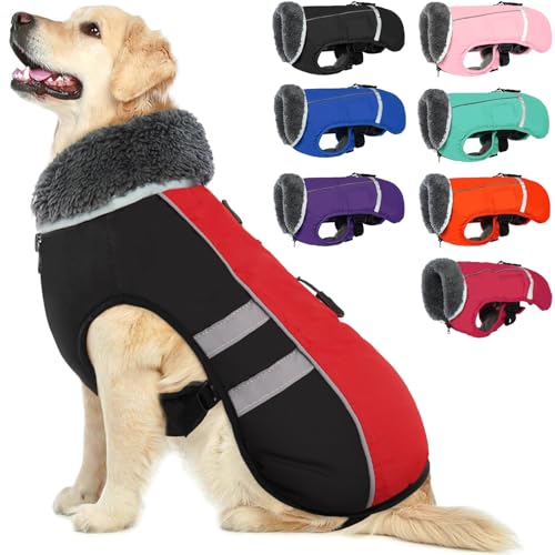 QBLEEV Warm Dog Coat Reflective Dog Winter Jacket, Waterproof Windproof Dog Turtleneck Clothes for Cold Weather Thicken Fleece Pet Dog Snowsuit Christmas Dog Vest Apparel for Small Medium Large Dogs S - color: Red Black, size: Small