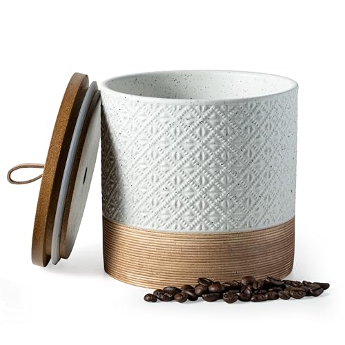 Miamolo Ceramic Coffee Container Kitchen Food Storage Jars for Spice Sugar Tea Bag, Stackable Farmhouse Jars for Kitchen Pantry - Coffee Bar Accessories Housewarming Wedding Gift - White & 42 fl.oz - color: White, size: 42 fl.oz