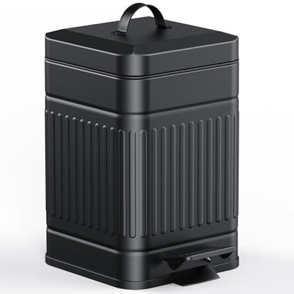 CEROELDA Small Trash Can with Lid-5L/1.3 Gal,Stainless Steel Outdoor Dog Poop Garbage Can-Farmhouse Retro Metal Waste Bin w/Step Pedal for Bathroom Bedroom Office-Soft Close-Black - color: Black