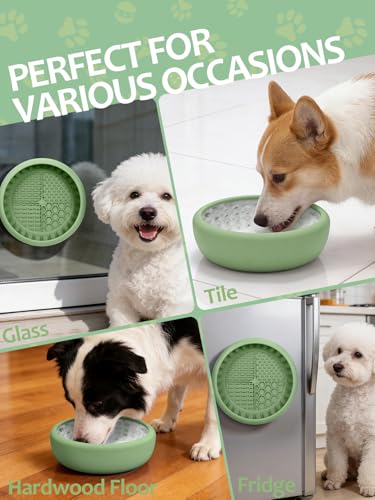 Dog Lick Bowl for Large Dogs, Lick Mat, Slow Feeder Lick Bowl with Brush and Scraper,Strong Suction, Freeze Licking Bowl for Anxiety Relief, Enrichment & Distraction, Dishwasher Safe 7.6 * 3.5 inch - color: Green