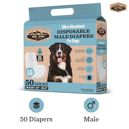 Dr. Pol Male Dog Diapers – Super Absorbent, Breathable, Leak-Proof with Wetness Indicator, Large, 50 Count - size: LG Waist Size 25 - 29.5 in