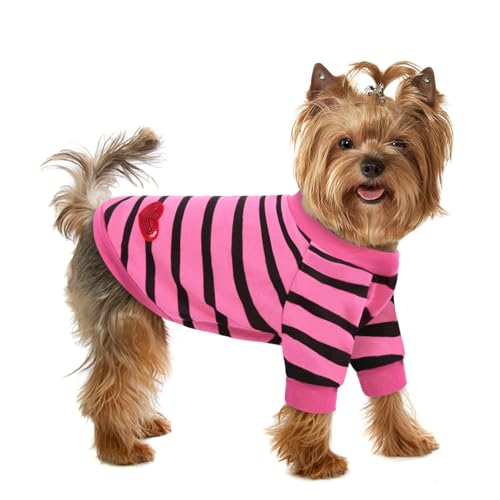 Pet Dog Striped T-Shirt Dogs Cats Cotton Vest Spring Summer Pet Apparel Tee Shirt Suitable for Small and Medium Large Pets French Bulldog Bichon - color: Pink, size: X-Small
