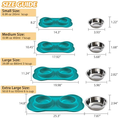 Hubulk Pet Dog Bowls 2 Stainless Steel Dog Bowl with No Spill Non-Skid Silicone Mat + Pet Food Scoop Water and Food Feeder Bowls for Feeding Small Medium Large Dogs Cats Puppies (Medium, Green) - color: Green, size: Medium