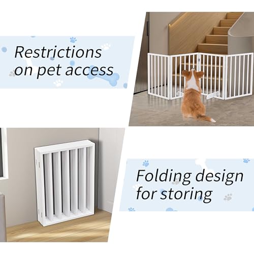 Wide Foldable Dog Gates for Doorways, 4 Panels 72" Wooden Pet Gate w/Freestanding Design, No Assembly Required, Adjustable & Portable Puppy Fence Barrier for Rooms, Hallways, Doorways, Stable Barrier - size: 4 Panels-White