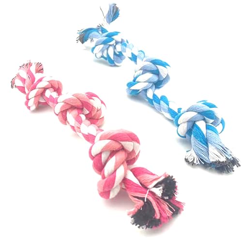 Dog Rope Toys Chew Rope Toy for Medium and Small Dogs Cat Puppy Teeth Cleaning Natural Cotton Dog Pull Rope for Interactive Tug of War Funny (Small 3 Knots (2Pack))