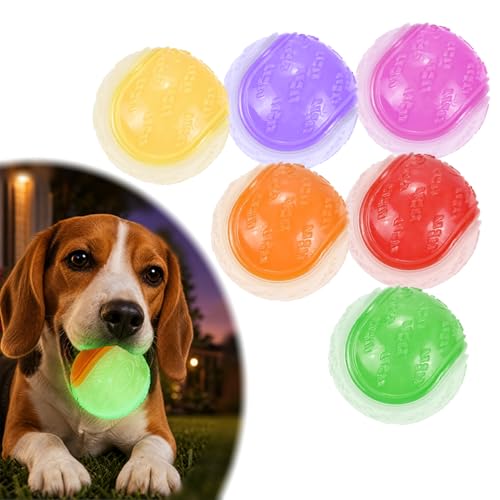 6Pcs Squeaky Glow in the Dark Dog Balls, Durable Rubber Glow Balls for Dogs, High Bounce Interactive Dog Glow Ball, 2.5Inch Universal Size for All Dogs—Indoor Outdoor Light Up Ball (Glow in the Dark)