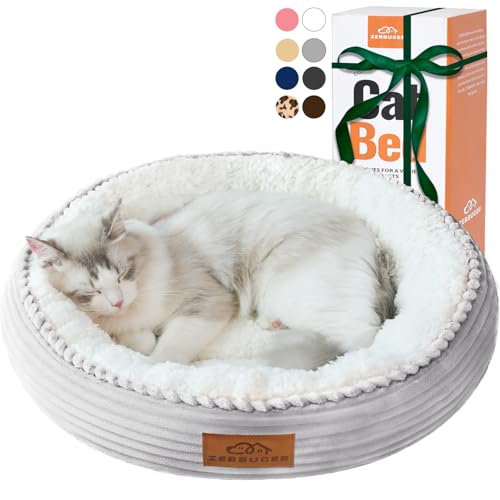 Zerbuger 20in Washable Cat Beds for Indoor Cats - Round Donut Pet Bed for Cats, Small Dogs, Puppy, Kitten - Anti-Slip Bottom, Calming Bed Gift - Ideal for Every Home Space - Light Grey - color: Light Grey, size: Small