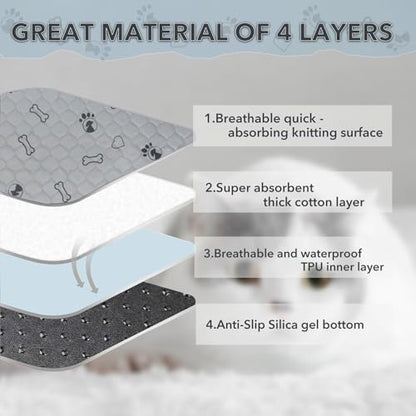 Reusable Potty Pads for Dogs - 4 Pack 18"x24" Washable Pee Pads Waterproof Puppy Pads with Non-Slip Backing, Super Absorbent & Leakproof Pet Training Pads for Potty, Crate, Playpen, Bed, Sofa - size: 18''x24''(Pack of 4)