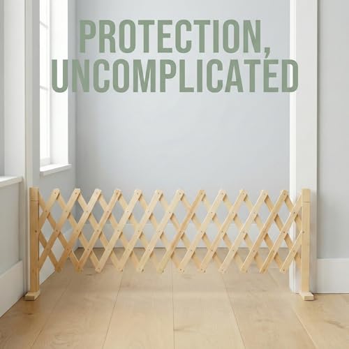 Adjustable Freestanding Wooden Pet Gate for Doorways & Stairs - Pressure Mounted Short Dog Gate, 15in Tall Freestanding Gate Expands 14 to 49in Wide for Dogs and Cats