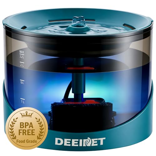 DEEIPET Cat Water Fountain, 74oz/2.2L Ultra Quiet Automatic Water Dispenser for Cats Dogs with Colorful LED Indicator, Water Bowl for Pets with Filter