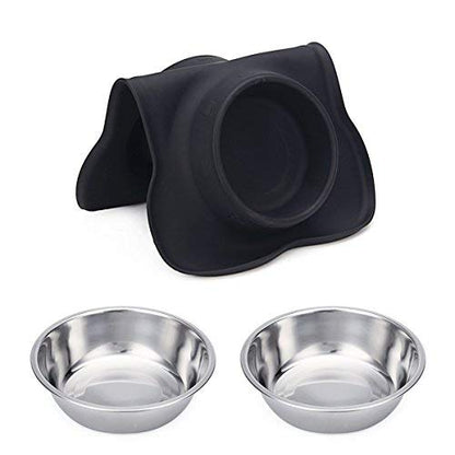 Hubulk Pet Dog Bowls 2 Stainless Steel Dog Bowl with No Spill Non-Skid Silicone Mat + Pet Food Scoop Water and Food Feeder Bowls for Feeding Small Medium Large Dogs Cats Puppies (M, Black) - color: Black, size: Medium