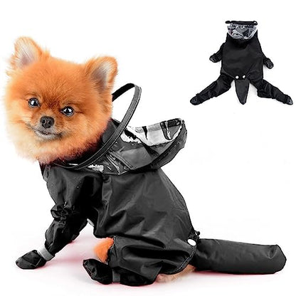 PAIDEFUL Small Dog Full Body Coverage Raincoat Solid Four-Leg Onesie Rain Jacket Waterproof Hoodie Puppy Clothes Button Lightweight Cats Costume, Black, XL - color: black, size: XL: Chest: 19.7", Back: 16.5"