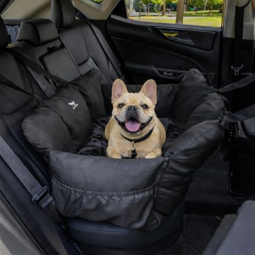 JACKO & CO Premium Medium Dog Car Seat for Pets Under 40lbs - Removable Covers, Machine Washable, Water Resistant, Clip-On Leash for Back Seat Use (Black, Removable Covers - Medium (25-40lbs)) - color: Black, size: Removable - Medium (25-40lbs)
