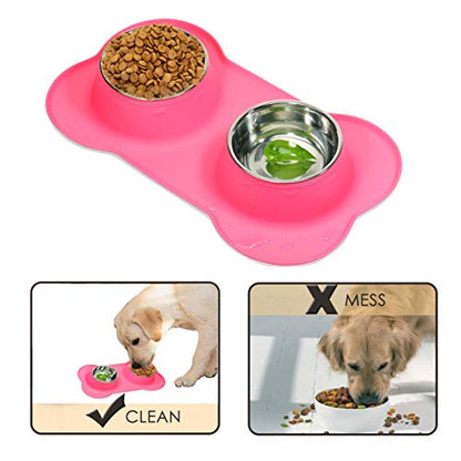 AsFrost Dog Food Bowls Stainless Steel Pet Food Bowls & Dog Water Bowls, Dog Bowls Silicone Mat No Spill Non-Skid Feeding Bowls for Small Size Dog Puppy Cat Food Dish, Pink, 3 Cup/24oz, Set of 2 Bowls - color: Pink, size: 3 Cup/27 oz each