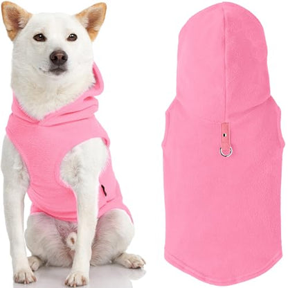 Gooby Fleece Vest Hoodie Dog Sweater - Pink, X-Large - Warm Pullover Dog Hoodie with O-Ring Leash for Small to Medium Dogs - color: Pink, size: X-Large (Around 23-lb)
