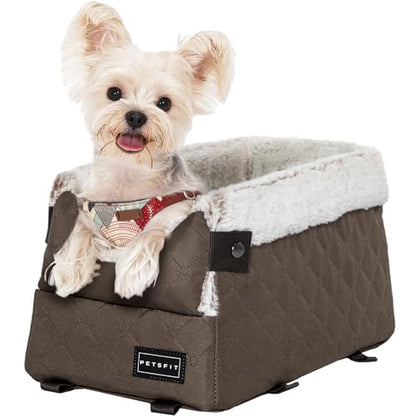 PETSFIT Center Console Dog Car Seat with Safe Protection Hooks, Pet Car Seat with Upgraded Safety Tethers, Washable Cushion, Console Dog Car Seats for Small Dogs (Coffee) - color: Coffee
