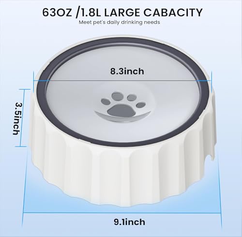 Dog Small Animals Water Bowl No Spill 70oz/2L Large Capacity Dispenser Non Slip No Splash Small Animals Bowl Pet Slow Feeder No Drip Dog Water Bowl on Vehicle for Dogs and Cats - Grey - color: Grey