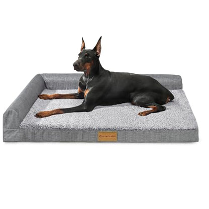 Patas Lague Orthopedic XL Dog Bed Large Sized Dog 42''X28'', Waterproof L Bolster Big Large Pet Sofa Beds with Removable Washable Cover, Soft Pet Couch Crate Mat with Nonskid Bottom, Grey - color: Grey, size: 42"L x 28"W x 3.5"Th
