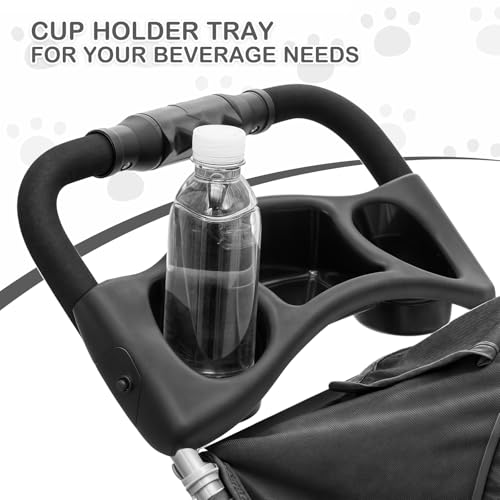 MoNiBloom Foldable Pet Stroller with Weather Cover, 3 Wheels Pet Strolling Cart for Small/Medium Dogs and Cats with Storage Basket and Cup Holder, Breathable and Visible Mesh for All-Season, Black - color: Black