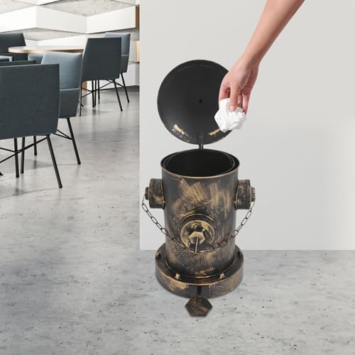 DouSeiAi Retro Fire Hydrant Trash Can - 1.3 Gallon Metal Garbage Bin with Foot Pedal & Removable Inner Bucket, Heavy-Duty Indoor/Outdoor Waste Can for Garden, Patio, Park, Kitchen and Dog Waste, - color: Bronze