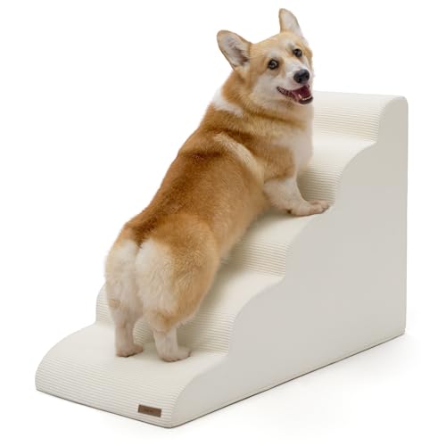Lesure Dog Stairs for High Bed Pet Steps Ramp for Small Dogs with CertiPUR-US Certified Foam with Non-Slip Bottom, Beige, 5 Steps - color: Beige, size: 5-Step (H: 22.8IN)