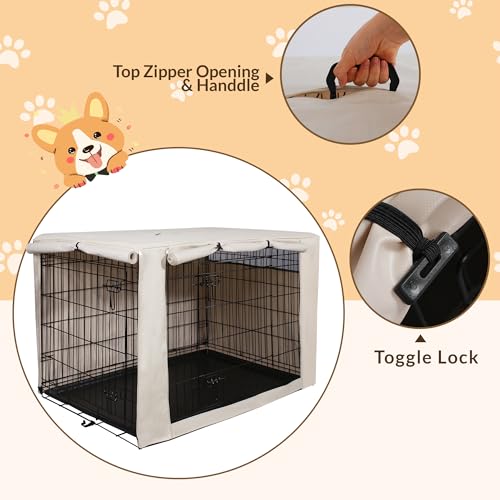 HiCaptain Dog Crate Cover 30.0" L x 19.0" W x 21.0" H with Breathable Mesh, Durable Heavy Duty Kennel Cover, Dual Zippered Panels, Windproof Waterproof UV-Resistant(Beige) - color: Beige, size: 30.0"L x 19.0"W x 21.0"H