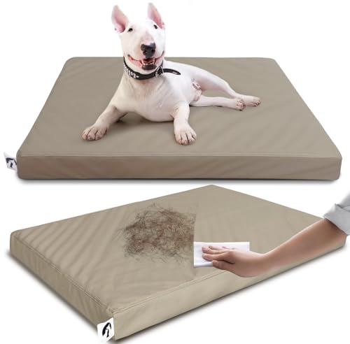 Waterproof Leather Dog Bed Crate Pad, Durable Brown Pet Mattress for Medium Dogs Pet Beds with Wipeable Covers, Easy to Clean Washable Mat for Cage - color: brown, size: 28"L x 19"W x 3"Th