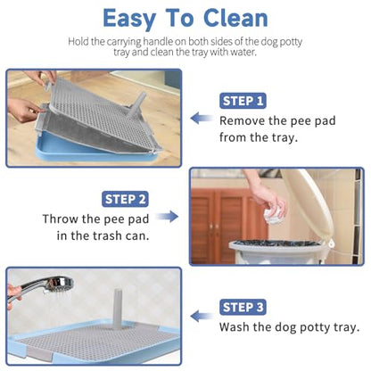 CUHIOY Dog Potty Tray Toilet 20"x14" - Indoor Pee Pad Holder with 8pcs Training Pads, Puppy Mesh Potty with Secure Latch for Small Medium Puppies - Blue - color: Blue