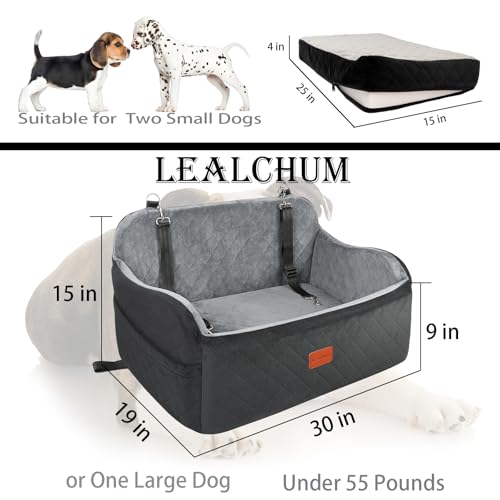 Lealchum Dog Car Seat Up to 55lb,2 Clip-On Safety Adjustable Leashs Car Dog Bed for 2 Small Dogs,Fully Detachable and Washable Pet Car Seat with 2 Storage Pockets,Easy to Install(Black/Grey, Large) - color: Black/Grey