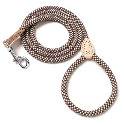 Mile High Life Dog Leash, Rope Leash with Genuine Leather Connection and Heavy Duty Metal Clasp, Great for Small Medium Large Dogs(Brown Check,48 Inch) - color: Rope Handle-Brown Check, size: 48 Inch-1/2"