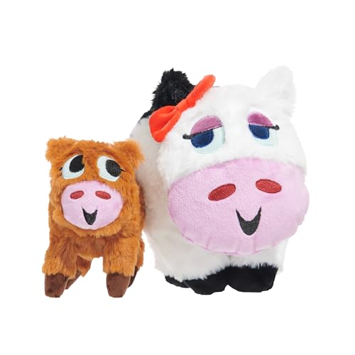 BarkBox Bertha the Cow Dog Toy | XL Plush Rip & Reveal Toy with 2 Squeakers, Bungee Calf, Treat Hiding & Crinkle | for Dogs - color: Bertha the Cow