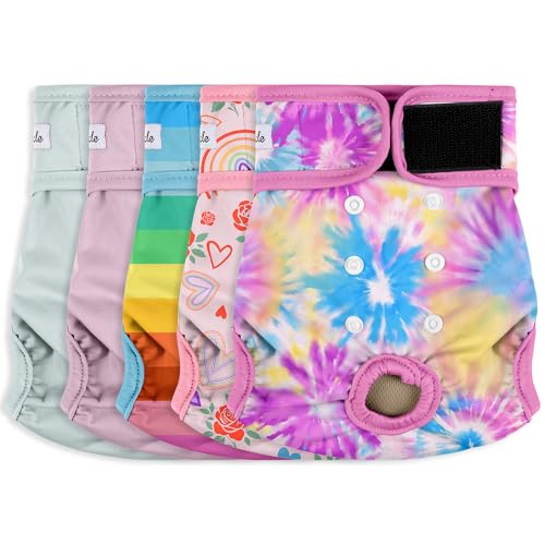 Female Dog Diapers 5Pcs - Premium Reusable Diapers for Doggie in Heat - Highly Absorbent Dog Diapers Female for Pet Incontinence with Adjustable Snaps,Rainbow, M - color: Boho Rainbow 5 Pcs, size: Medium