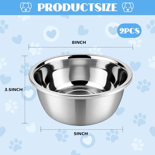 Stainless Steel Dog Bowls 2-Pack 6 Cup / 50 oz | Metal Pet Food and Water Bowls for Small to Medium Dogs, Non-Slip Dishwasher Dog Dishes with Rubber Pads