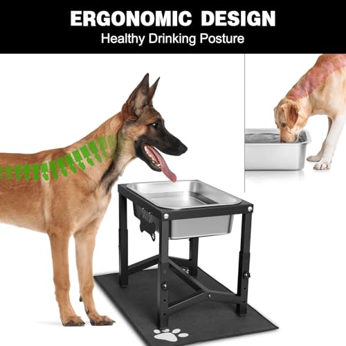 2 Gallon Elevated Large Dog Water Bowl, 4 Adjustable Height 10.5-15.8'' Raised Stainless Steel Bowl Stand with Anti-Slip Mat for Large Breed, Metal Dog Feeding Station for Relief Joint Pressure - size: 2 Gallon