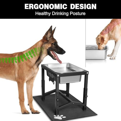 2 Gallon Elevated Large Dog Water Bowl, 4 Adjustable Height 10.5-15.8'' Raised Stainless Steel Bowl Stand with Anti-Slip Mat for Large Breed, Metal Dog Feeding Station for Relief Joint Pressure - size: 2 Gallon